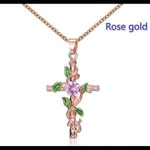 Natural Flower Plants Cross Pendant Necklace